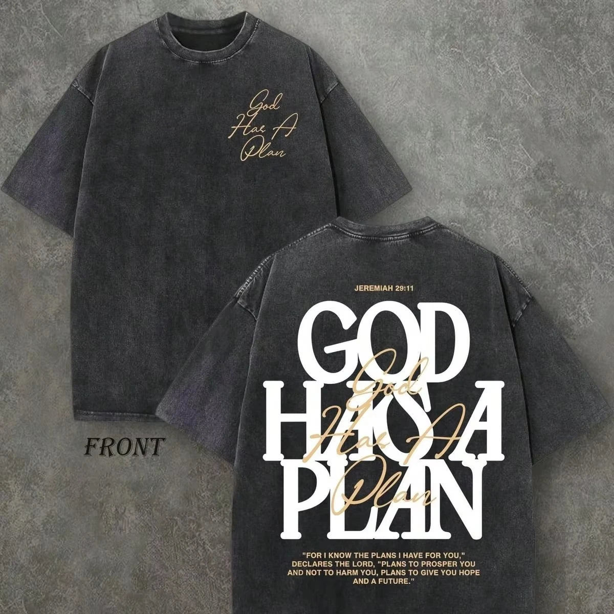 2026 new God has His own plan. Retro Christian-style pattern T-shirt. Black pure cotton men's summer streetwear.